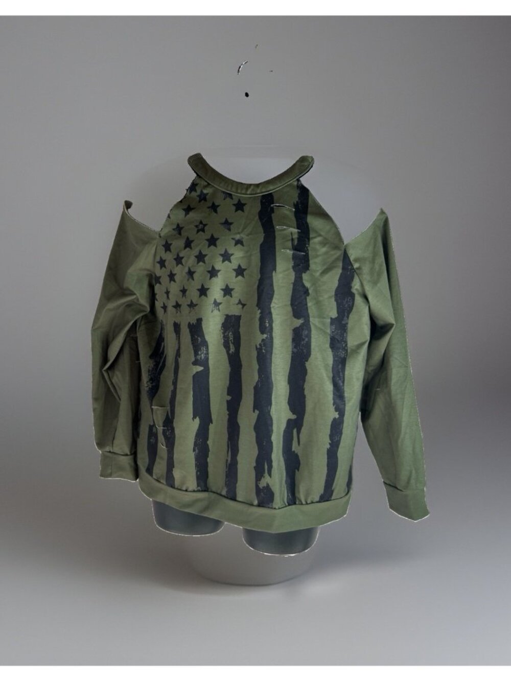 cold shoulder top SHEILAY Adult Size XXL Green black Stars & Stripe distressed